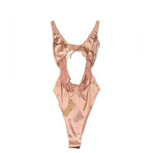 Skims Size XXS Woven Shine Tie Front Bodysuit AP-ONE-1448 Pink Sand